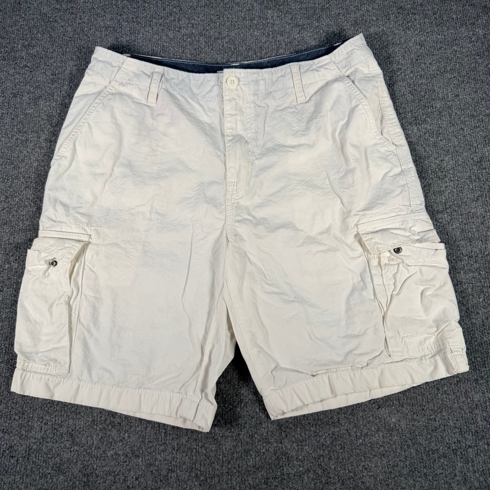 Nautica Mens 34W Cargo Shorts Off White Cream 100% Cotton Multi Pocket #4268